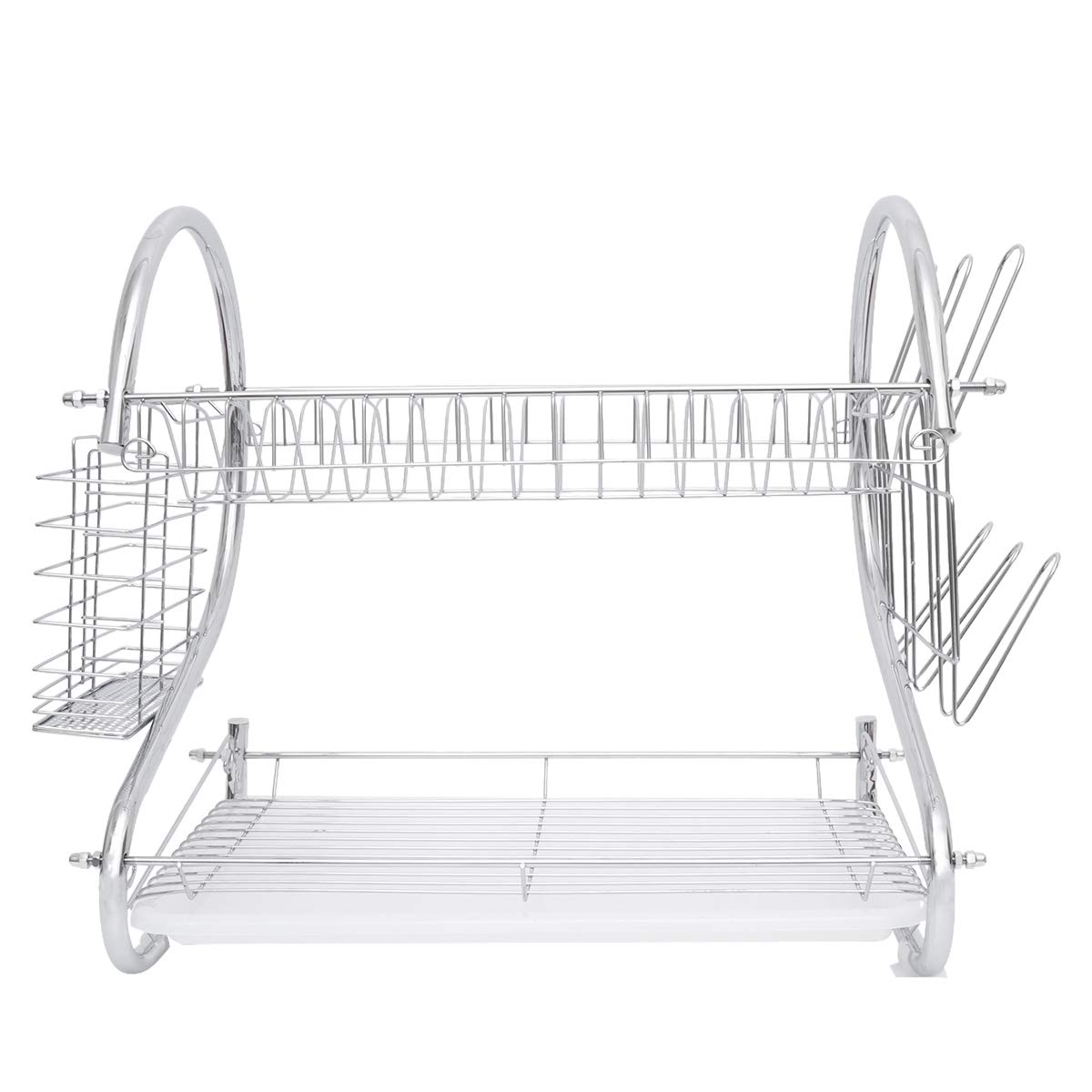 Cabilock 2-Tier Iron Dish Drying Rack with Cup Holder - Space Saving Kitchen Organizer for Plates, Bowls & Chopsticks | Perfect for Small Kitchens & Countertop Storage (Silver)