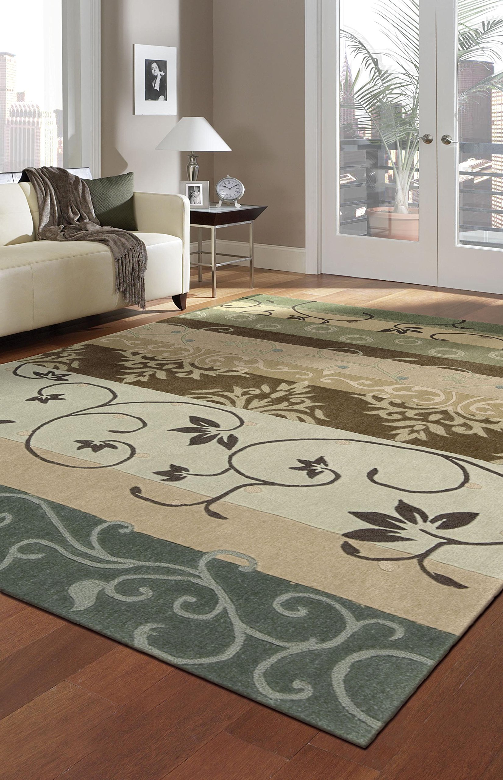 Nourison Contour Striped Green 5' x 7'6
