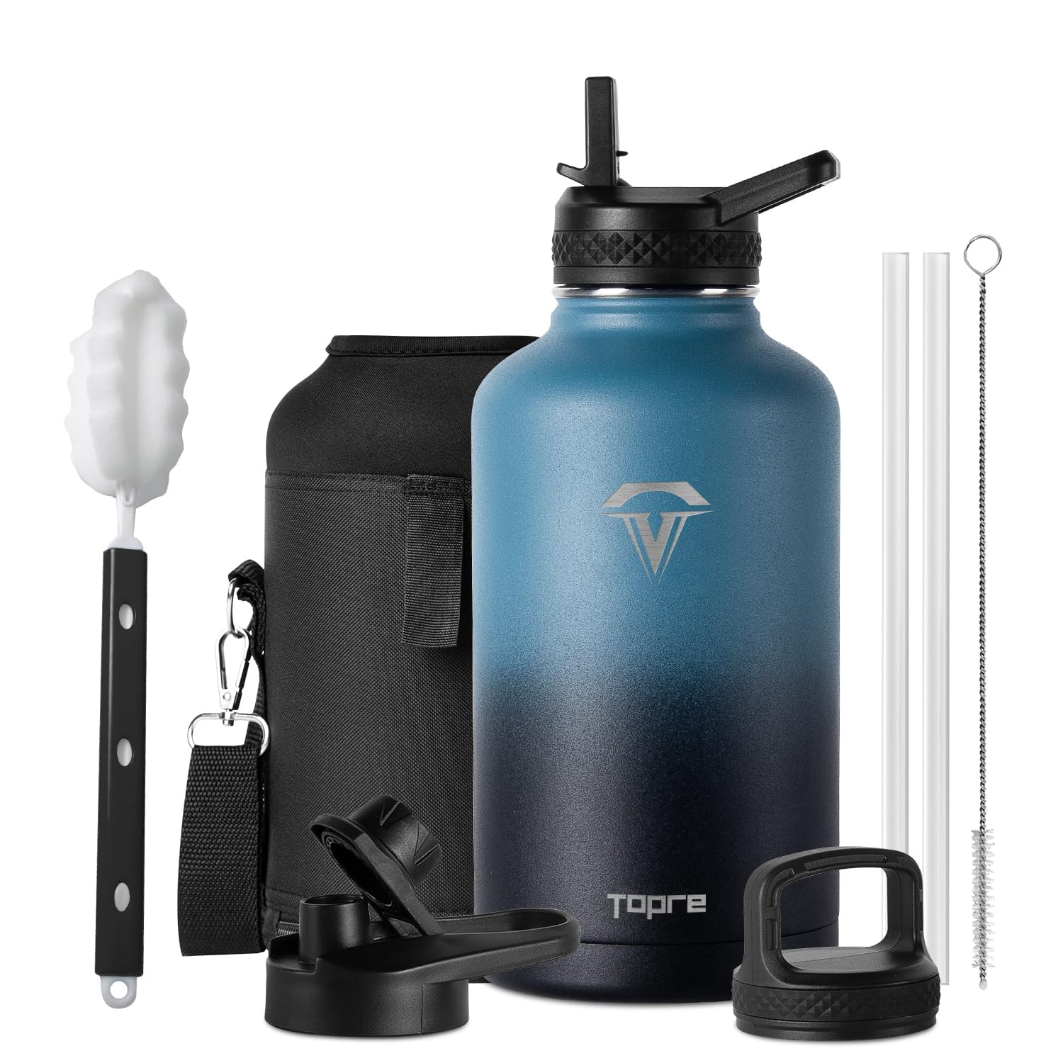 **Half Gallon Vacuum Insulated Stainless Steel Water Bottle - 64oz BPA-Free Sports Jug with 3 Lids, Triple-Walled Leakproof Canteen for Outdoor, Camping, Hiking, Gym & Work**