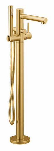 Moen Align Floor Mount Tub Filler in Brushed Gold 395BG - Modern Bathroom Faucet for Freestanding Bathtubs, Luxury Spa & Home Renovation