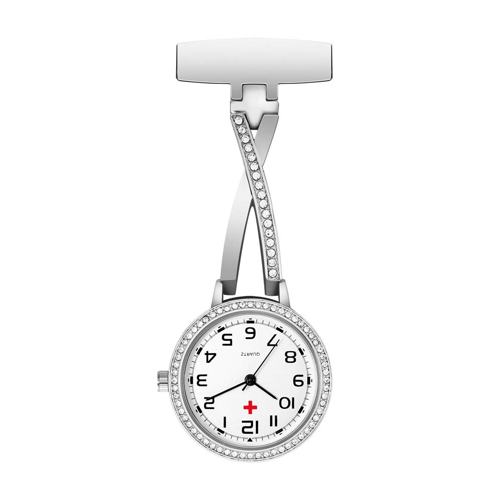 GORBEN Crystal Nurse Clip-on Brooch Pocket Watch for Men & Women - Elegant Vintage Style with Chain & Bag - Perfect for Nurses, Medical Professionals, and Fashion Accessories