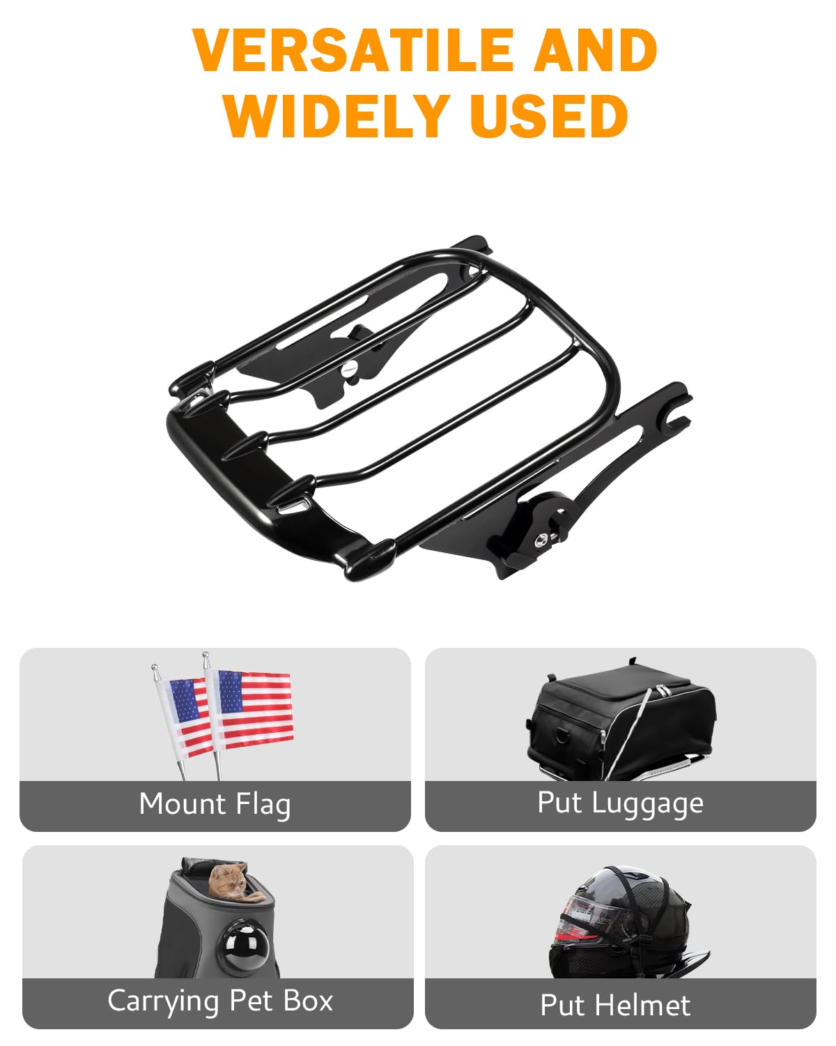 PBYMT Gloss Black Detachable Two-Up Mounting Luggage Rack for Harley Touring Street Glide Road King Electra Glide 2009-2024 (Vivid Black) - Perfect for Long Rides, Road Trips & Motorcycle Touring Accessories