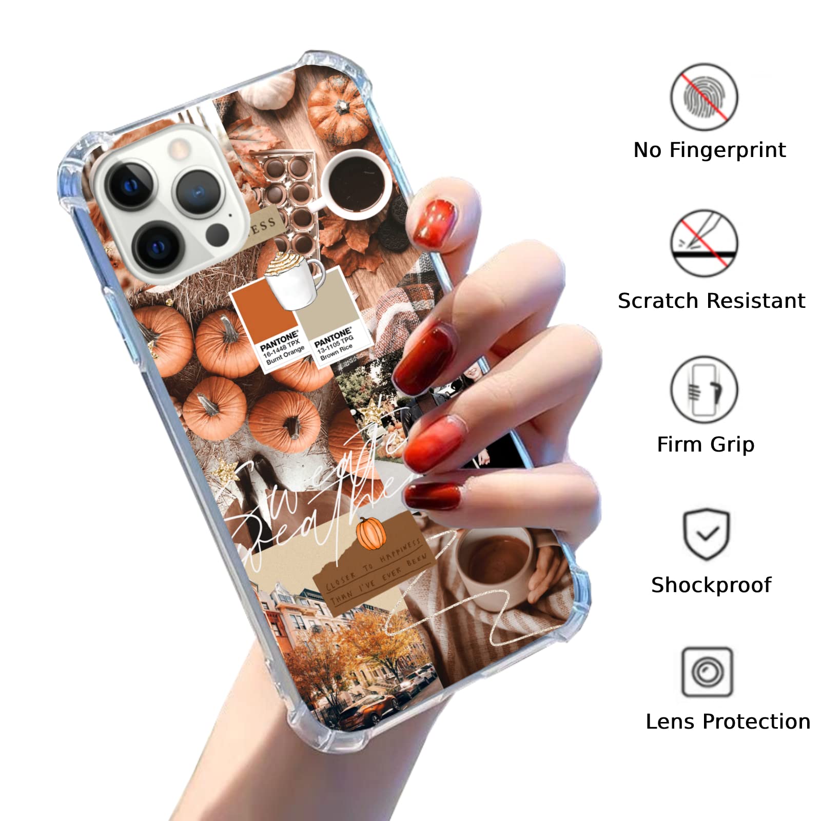 Trendy Hippie Autumn Aesthetic Phone Case for iPhone 12 Pro Max - Fall Pumpkin Collage Design TPU Bumper Cover for Teens, Men & Women | Perfect for Seasonal Outfits, Pumpkin Patch Visits & Cozy Autumn Vibes
