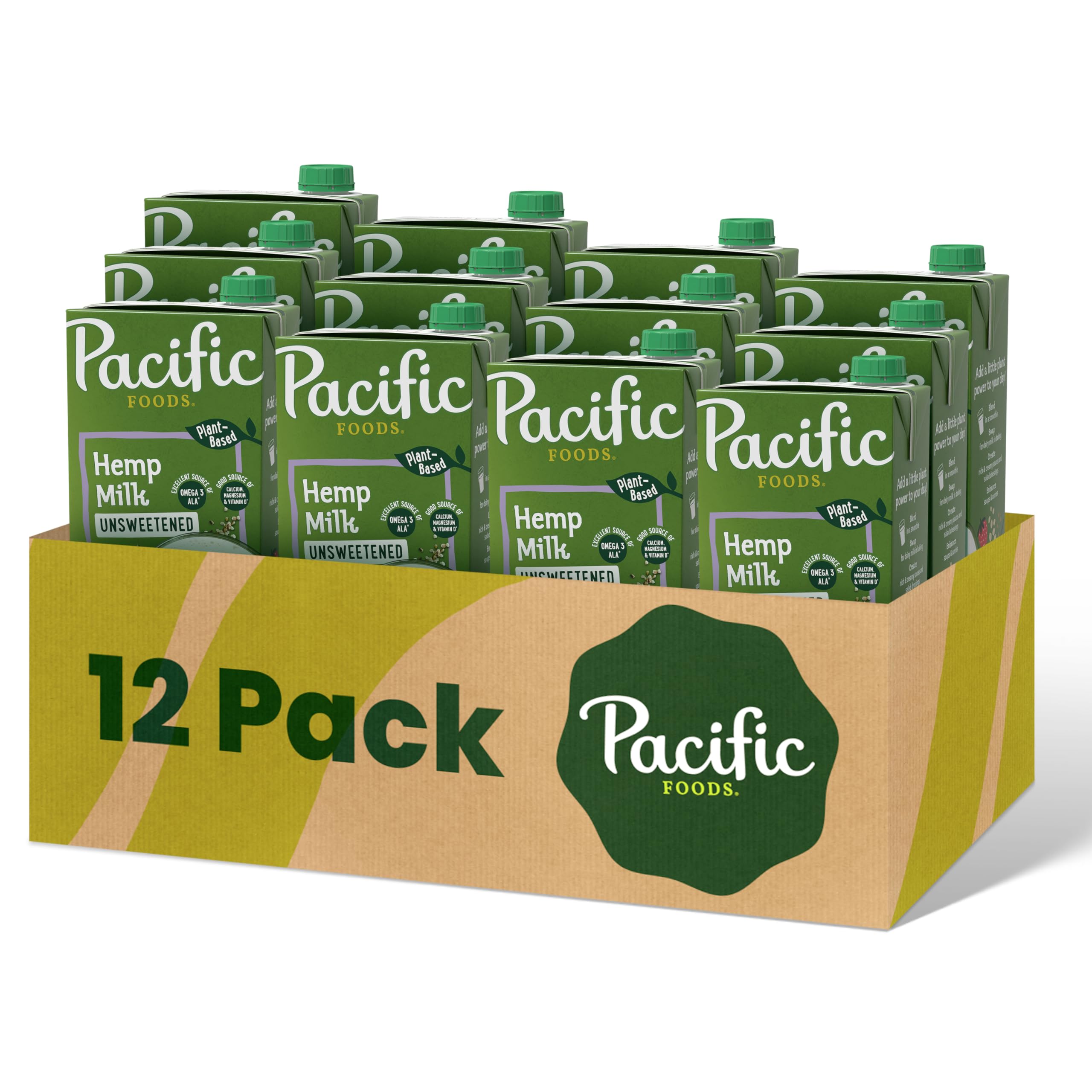 Pacific Foods Hemp Original Unsweetened Plant-Based Milk - Keto Friendly, Dairy Free, Vegan, 32 Fl Oz (Pack of 12) - Perfect for Smoothies, Coffee Creamer & Healthy Breakfast