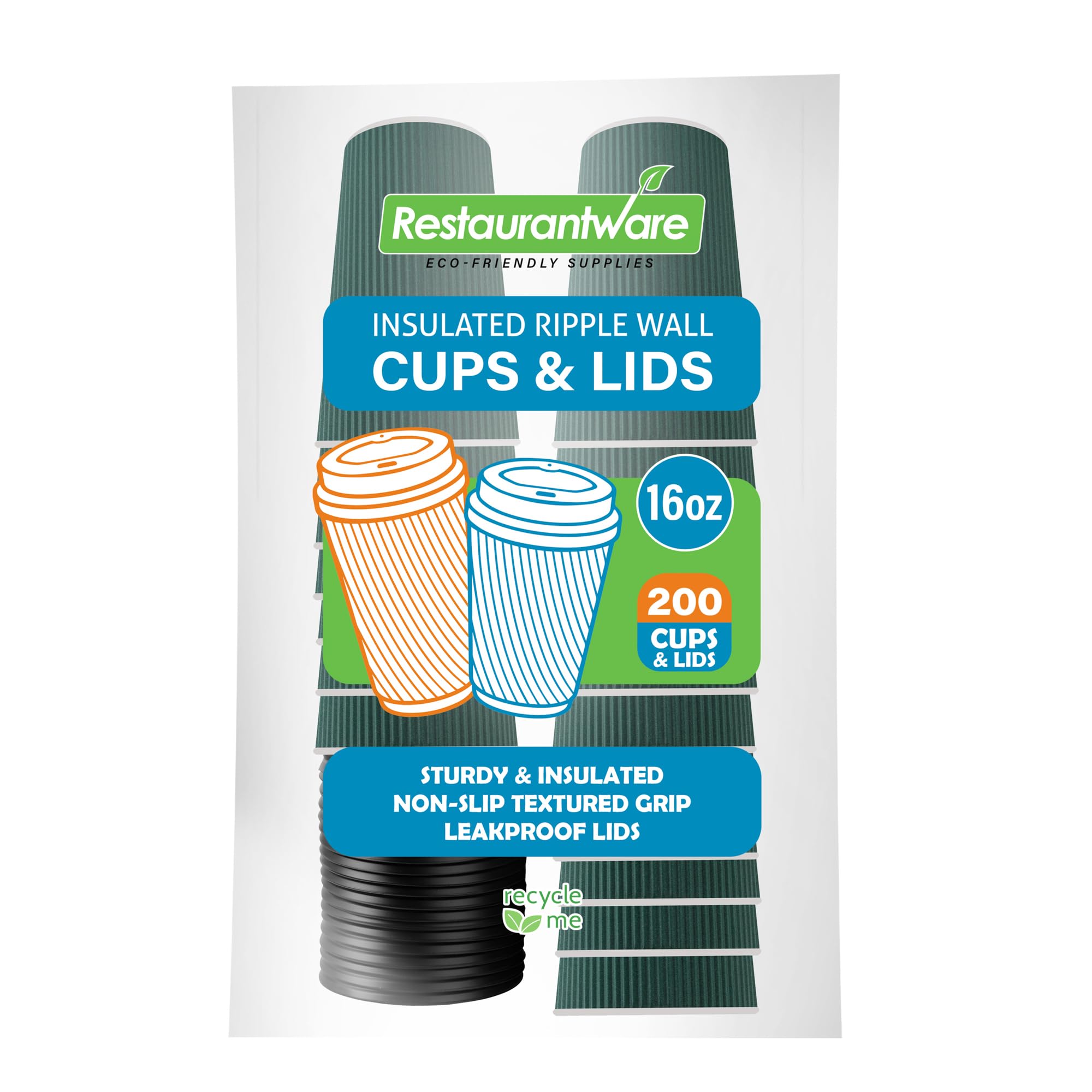 16oz Insulated Coffee Cups with Lids - 200 Pack Leakproof Ripple Wall Hot Cups | Eco-Friendly Disposable Paper Cups for Coffee, Tea, Hot Chocolate & Lattes | Perfect for Cafes, Offices & Catering Events
