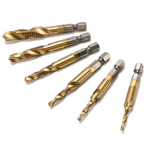 6PCS Hex Shank Drill Bit Set - Titanium Coated HSS Thread Tap Bits for Wood, Steel, Metal & Plastic - Perfect for DIY Projects, Home Repairs & Professional Use