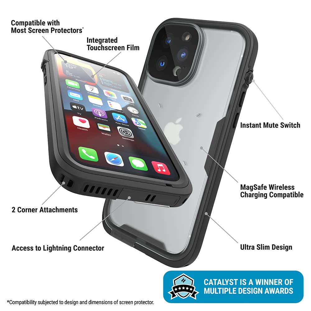 Catalyst Waterproof Case for iPhone 13 Pro Max - 5X More Waterproof Protection, Shockproof & Drop Resistant (Survives 65% Higher Drops), Responsive Touch Screen & Face ID Compatible - Perfect for Outdoor Adventures, Swimming & Extreme Sports (Black)