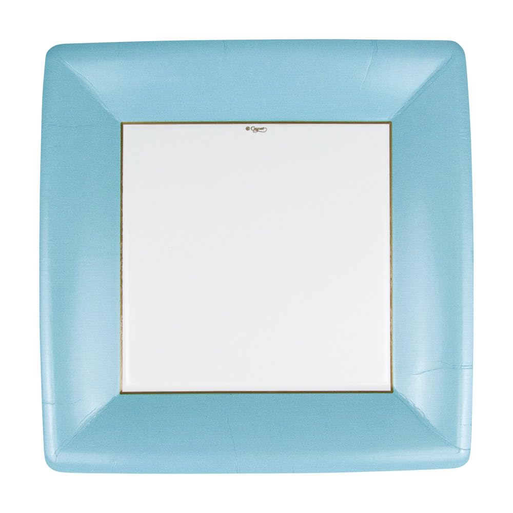 Premium Caspari Grosgrain Square Paper Dinner Plates - Mediterranean Blue (16 Count) | Elegant Party Tableware for Weddings, Bridal Showers & Formal Events