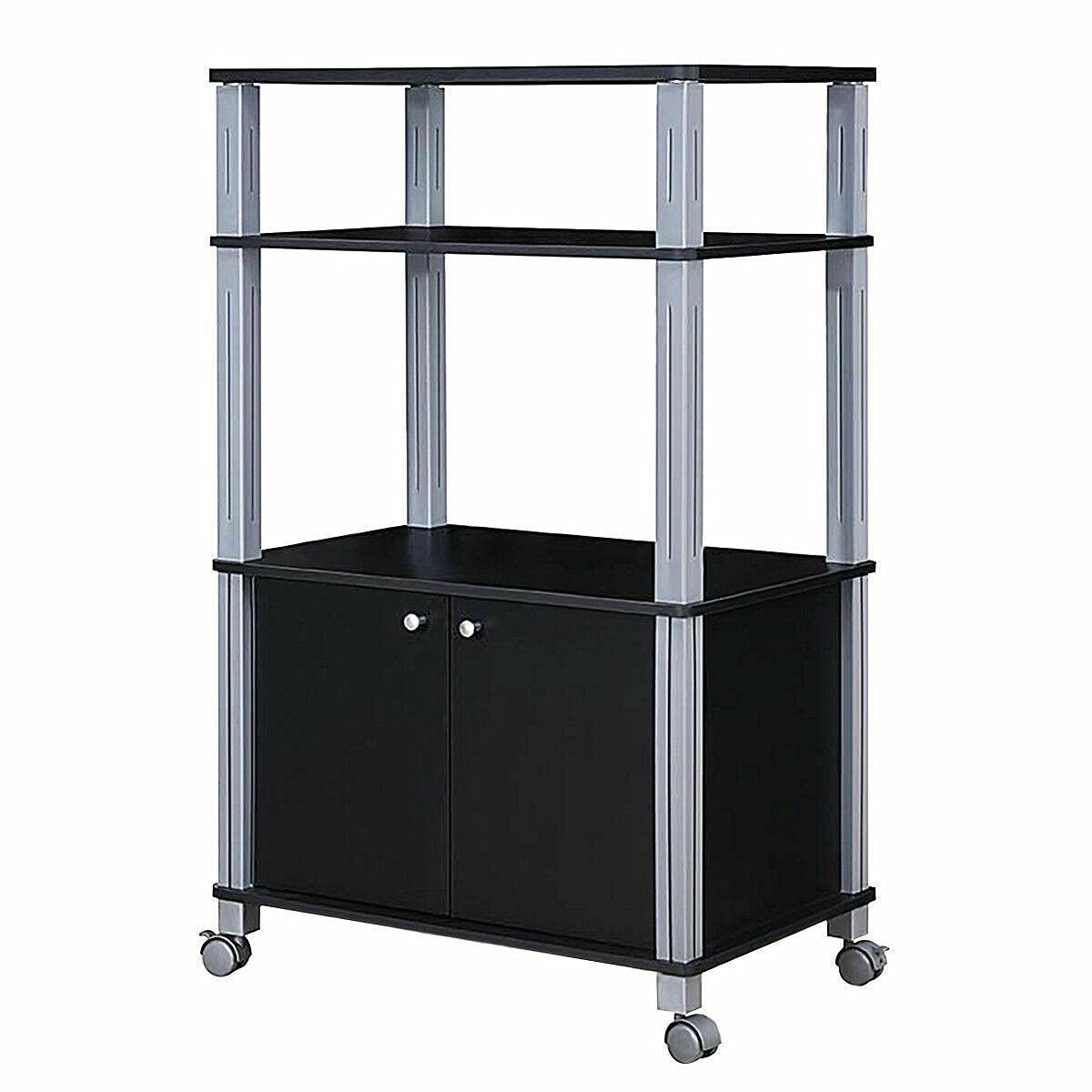 **Black Padro Microwave Stand - Rolling Storage Cart with Bakers Rack, Multi-Functional Kitchen Organizer for Microwave, Dishes & Spices | Compact Space-Saving Design for Small Kitchens & Apartments**