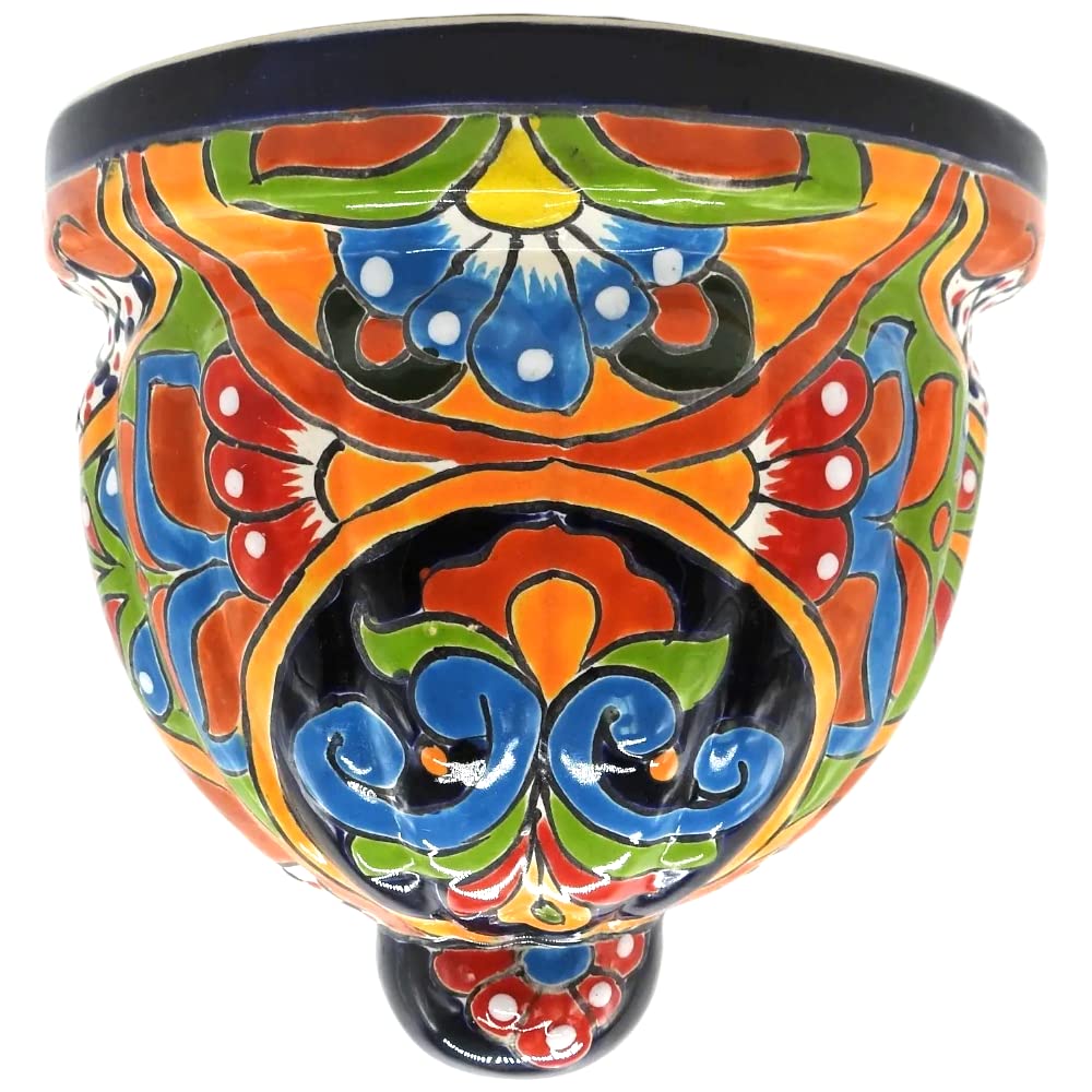 Hand Painted Medium Wall Planter - Glazed Ceramic Pot for Indoor & Outdoor Plants - Multi-Colored Decorative Hanging Planter for Home, Garden, Balcony Decor