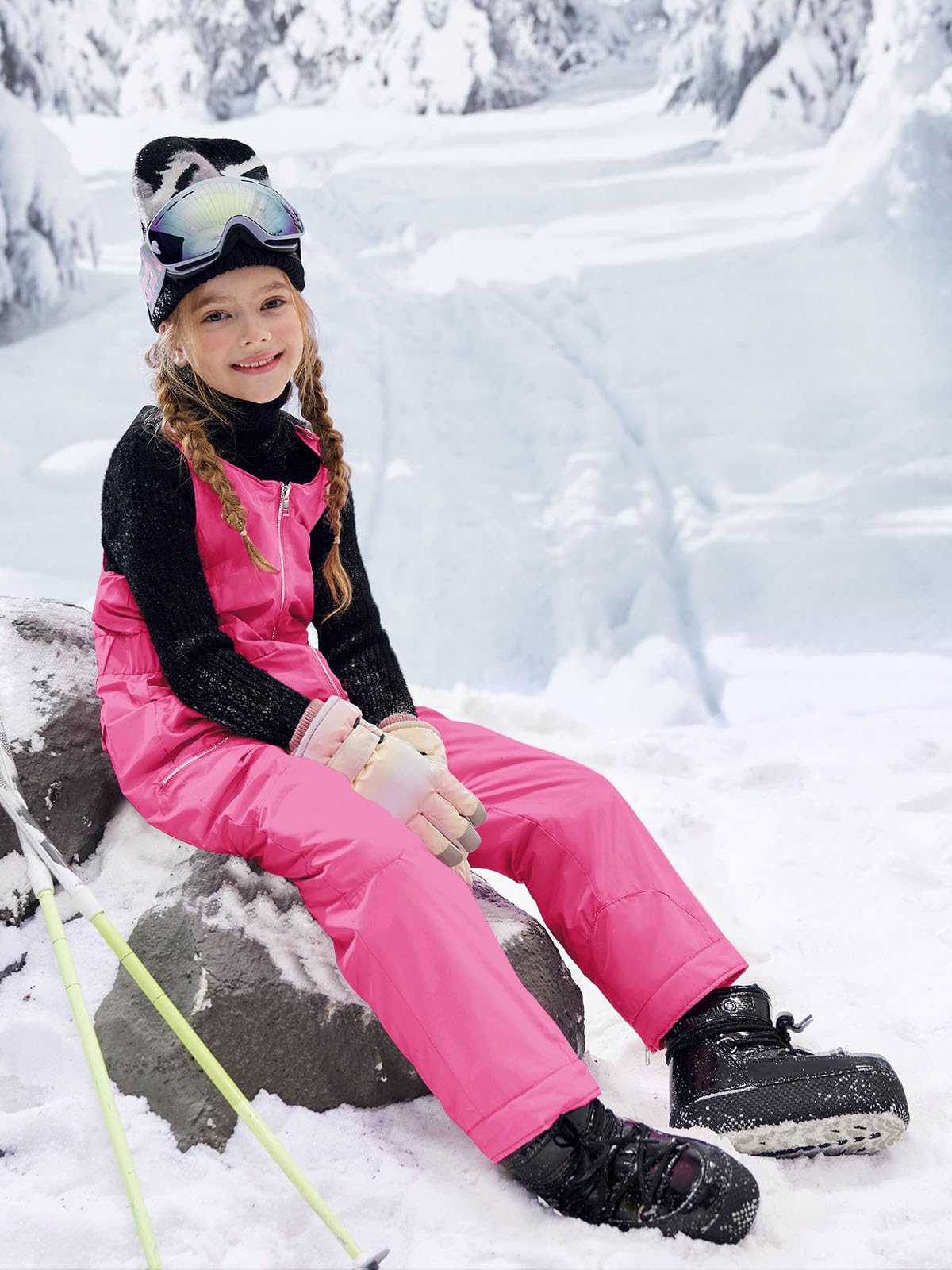 Haloumoning Kids Snow Bibs for Girls - Waterproof Insulated Snow Pants & Overalls for Skiing, Snowboarding (Ages 5-14) - Perfect for Winter Sports & Outdoor Play