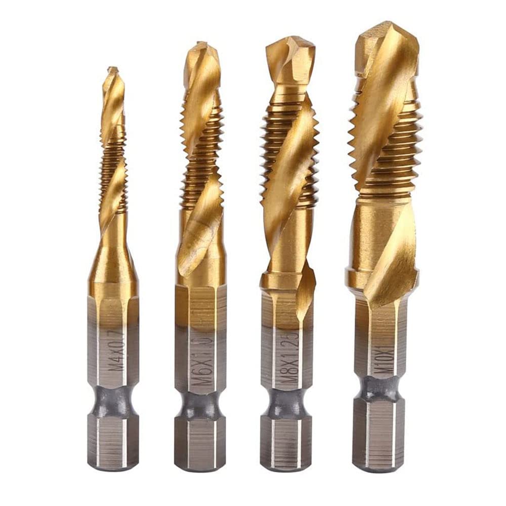 4Pcs HSS Drill and Tap Bit Set - M4 M6 M8 M10 Metric Thread with 1/4