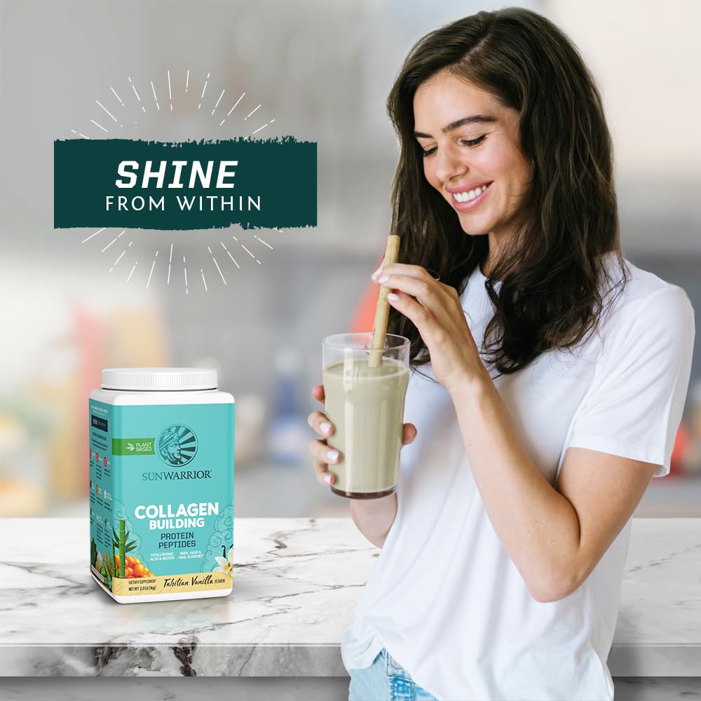 Sunwarrior Vegan Collagen Peptides Powder - Plant-Based Protein for Women with Hyaluronic Acid, Biotin & Vitamin C | Promotes Healthy Hair, Skin & Nails | Vanilla Flavored (40 Servings) | Perfect for Smoothies, Shakes & Post-Workout Recovery