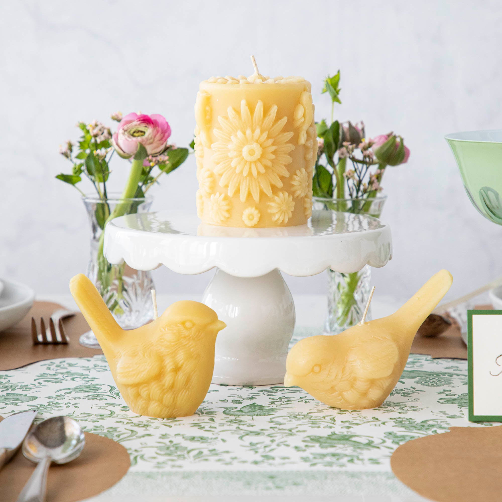 Natural Beeswax Floral Pillar Candle - Handmade Scented Candles for Home Decor, Wedding Centerpieces & Romantic Ambiance