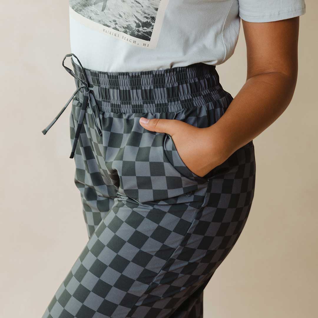 Audrey Wide Leg Pants for Women - Stylish Slate Checkered High Waist Trousers | Office Wear, Casual Outfits & Business Travel Essentials