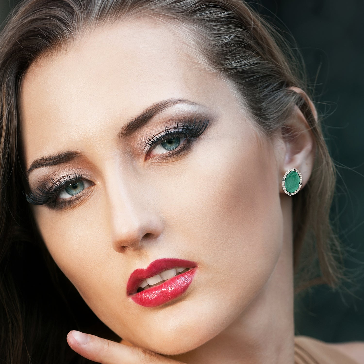 18K White Gold Micro Pave Diamond Oval Cut Malachite Stud Earrings for Women - Elegant Jewelry Gift for Birthday, Anniversary & Special Occasions