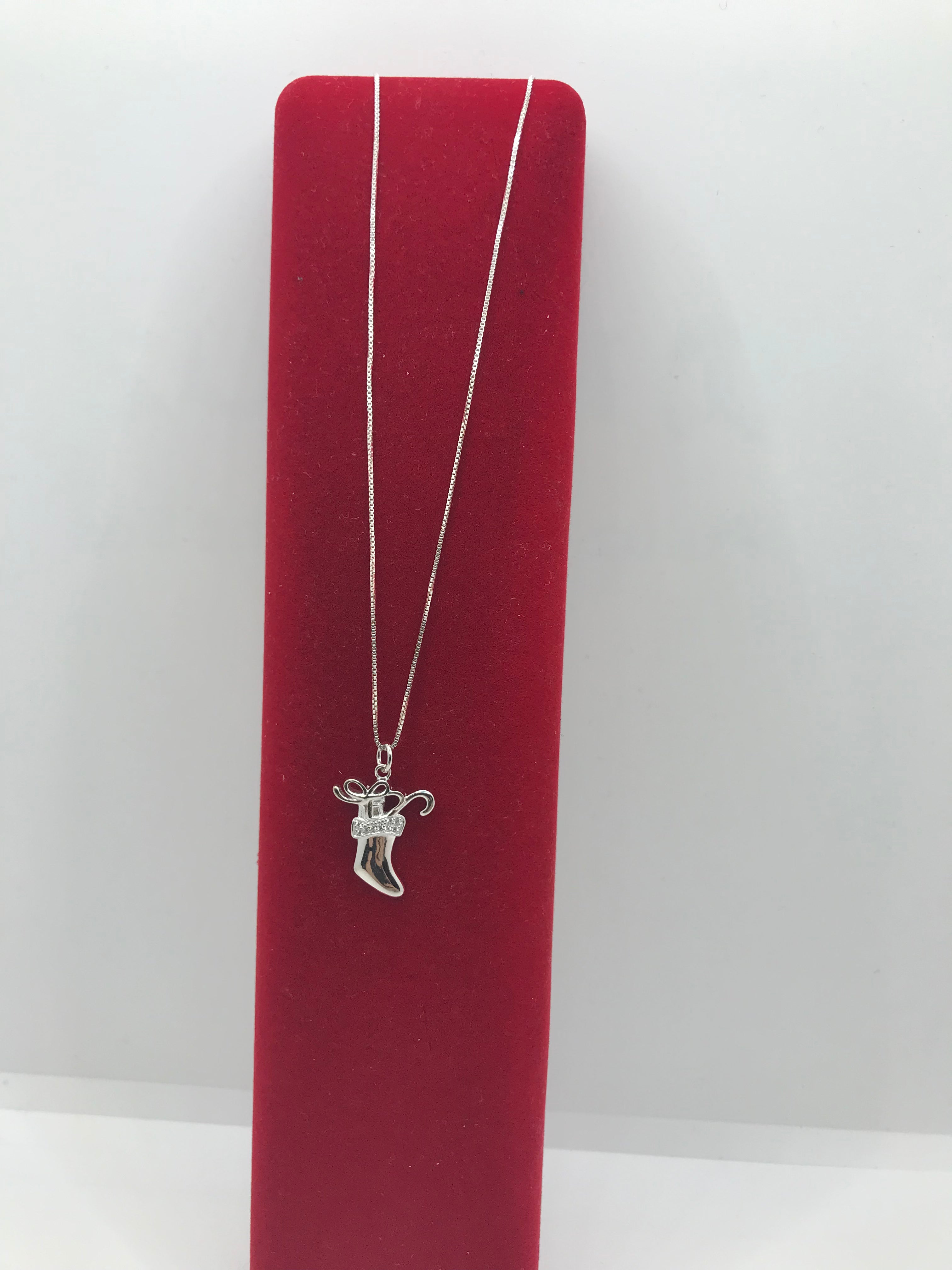 925 Sterling Silver Santa Stocking Necklace - Christmas Holiday Jewelry Gift for Women & Girls - Perfect for Holiday Parties & Festive Outfits