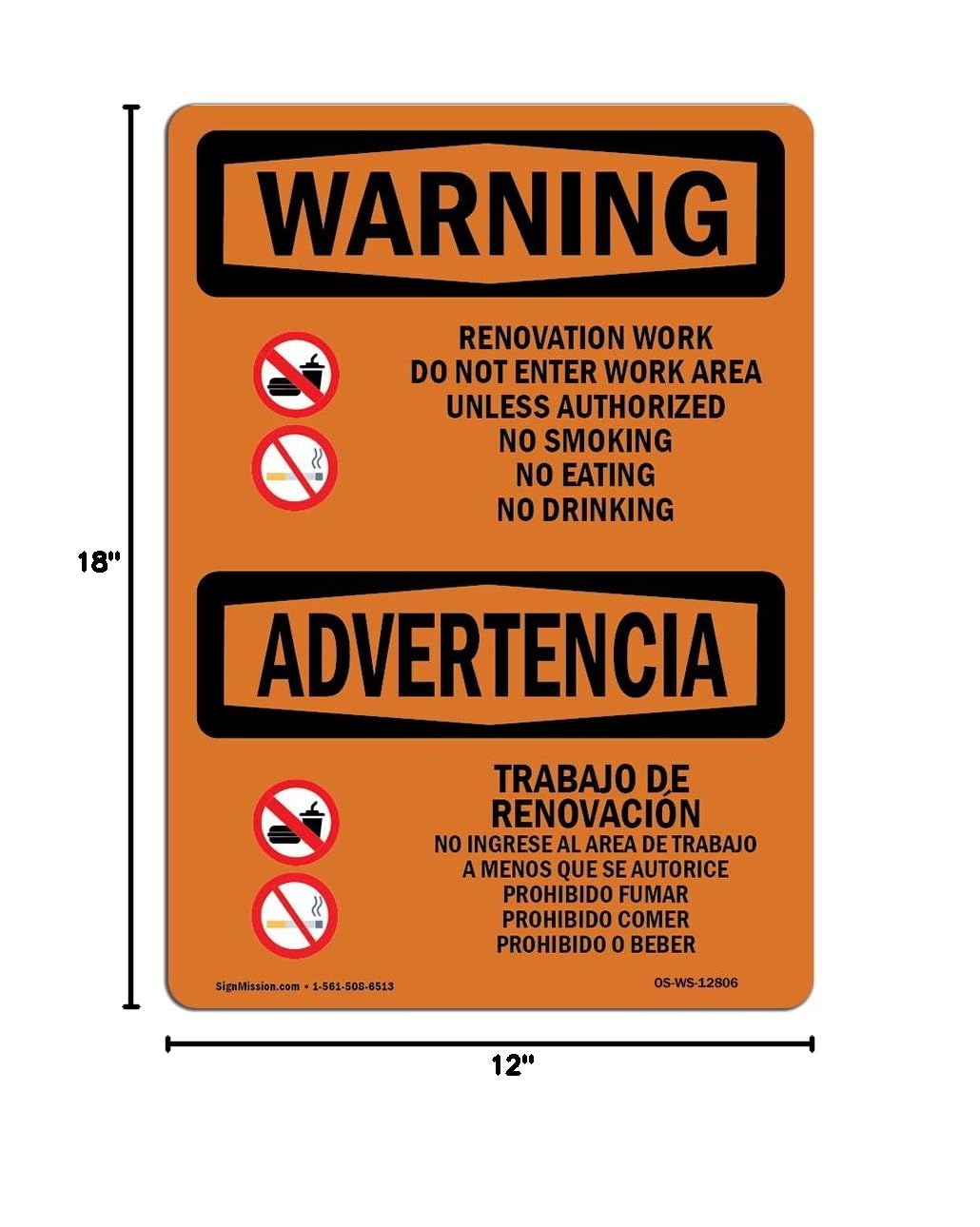 OSHA Warning Sign - Renovation Work Do Not Enter Work Area | Durable Vinyl Safety Decal for Construction Sites, Warehouses & Shops | Made in USA | Perfect for Hazard Zones & Restricted Areas