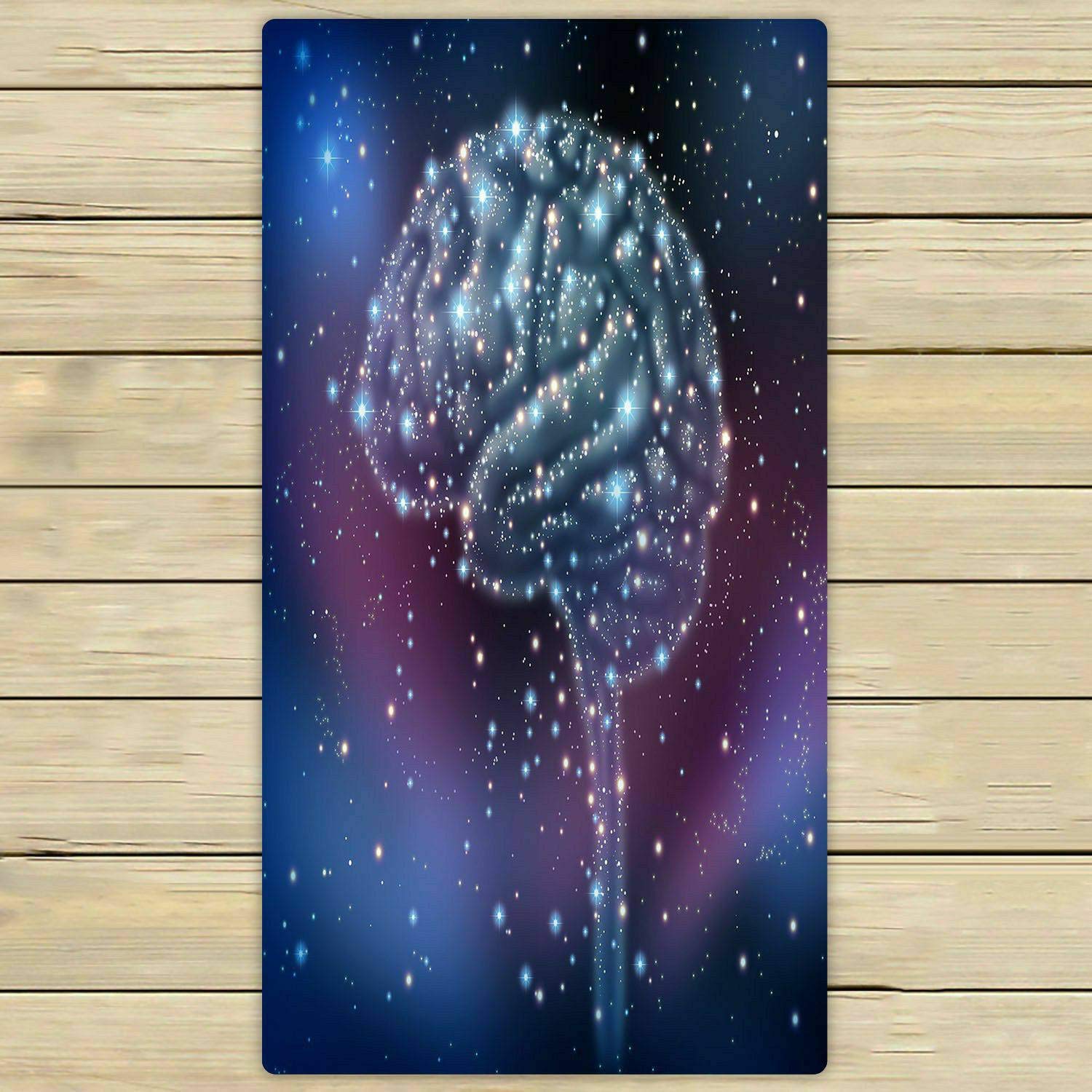 ECZJNT Space-Themed Human Brain Beach Towel - 30x56 Inch Galaxy Print Bath Towel for Home, Pool, Travel & Outdoor Use - Perfect for Beach, Yoga, Gym & Picnics