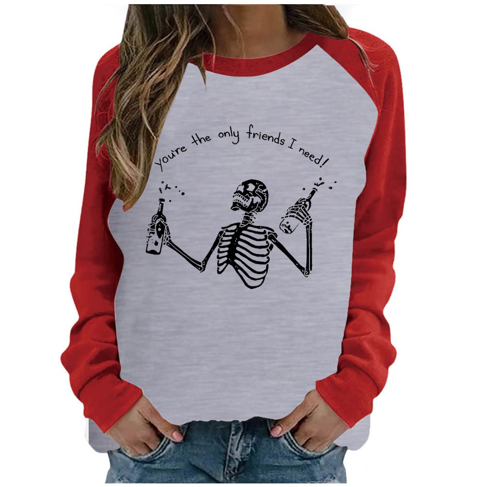 RDEGOOCHA Women's Graphic Skull Crewneck Sweatshirt - Long Sleeve Pullover Top for Casual Wear, Street Style & Fall Fashion