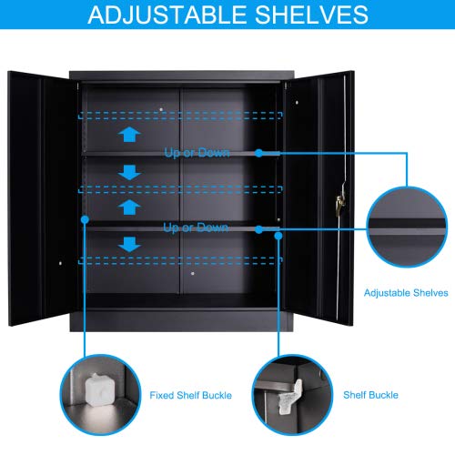 UINSOO 2-Door Black Metal File Cabinet with Adjustable Shelves & Lock - Office Storage Cabinet for Documents, Supplies & Organizing Files | Perfect for Home Office, Classroom & Business Use