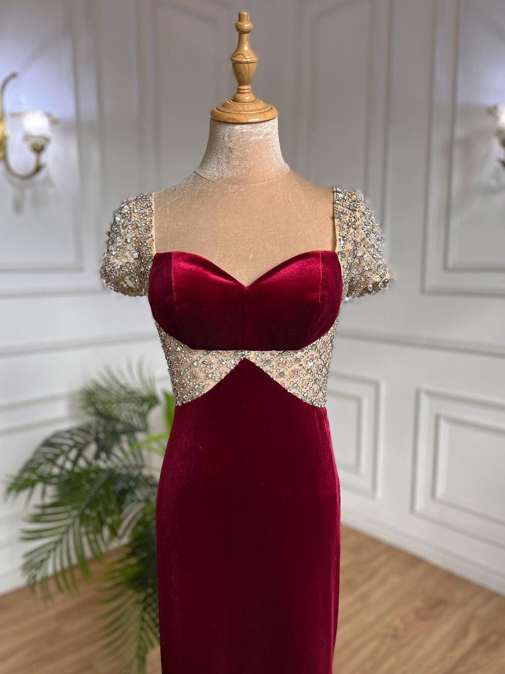 Luxury Serene Hill Wine Red Beaded Arabic Evening Gown - Elegant Mermaid Dress for Women, Perfect for Weddings, Parties & Special Occasions - LA71876