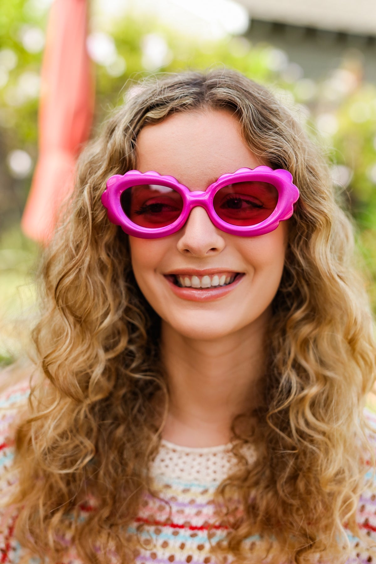 Fuchsia Oval Cat Eye Scalloped Sunglasses for Women - Vintage Retro Fashion UV Protection - Perfect for Beach, Driving & Summer Outfits