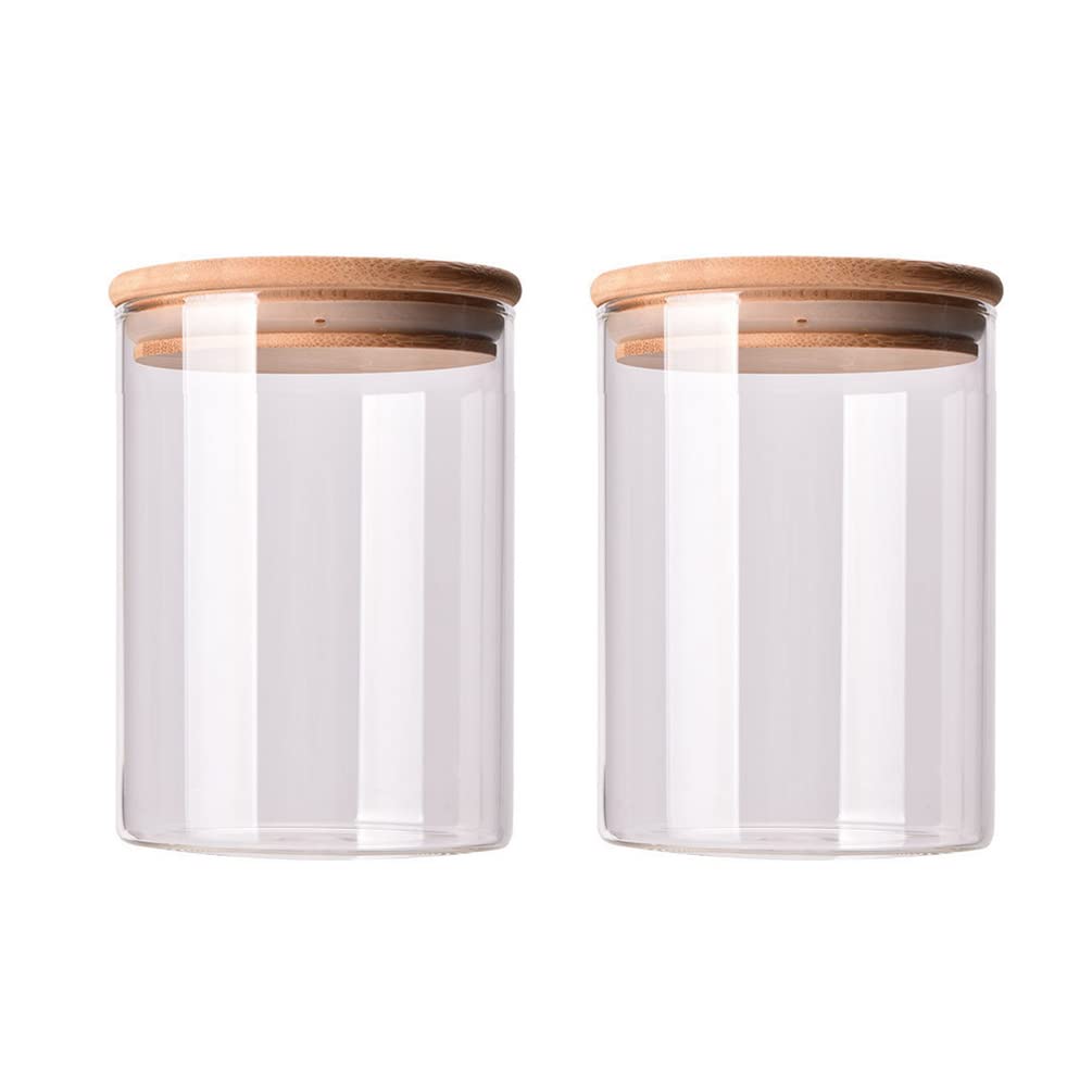 2-Pack 250ml Clear Glass Jars with Airtight Bamboo Lids - 8oz Sugar, Candy & Spice Storage Containers - Kitchen Pantry Organization for Baking, Coffee, Tea & DIY Crafts - Leakproof Canisters with Wooden Covers for Home & Office Use