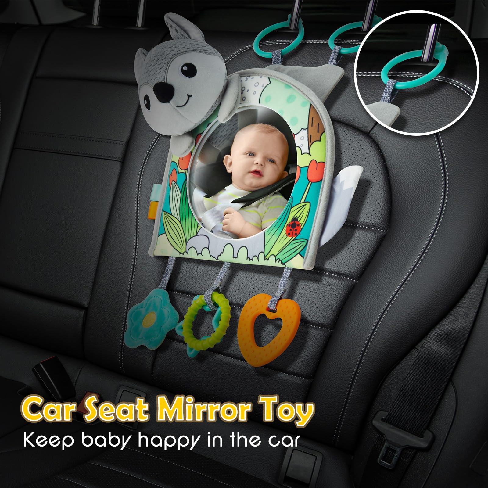 Baby Car Mirror with Hanging Toys - Safe Rear-Facing Travel Activity for Infants 0-18 Months