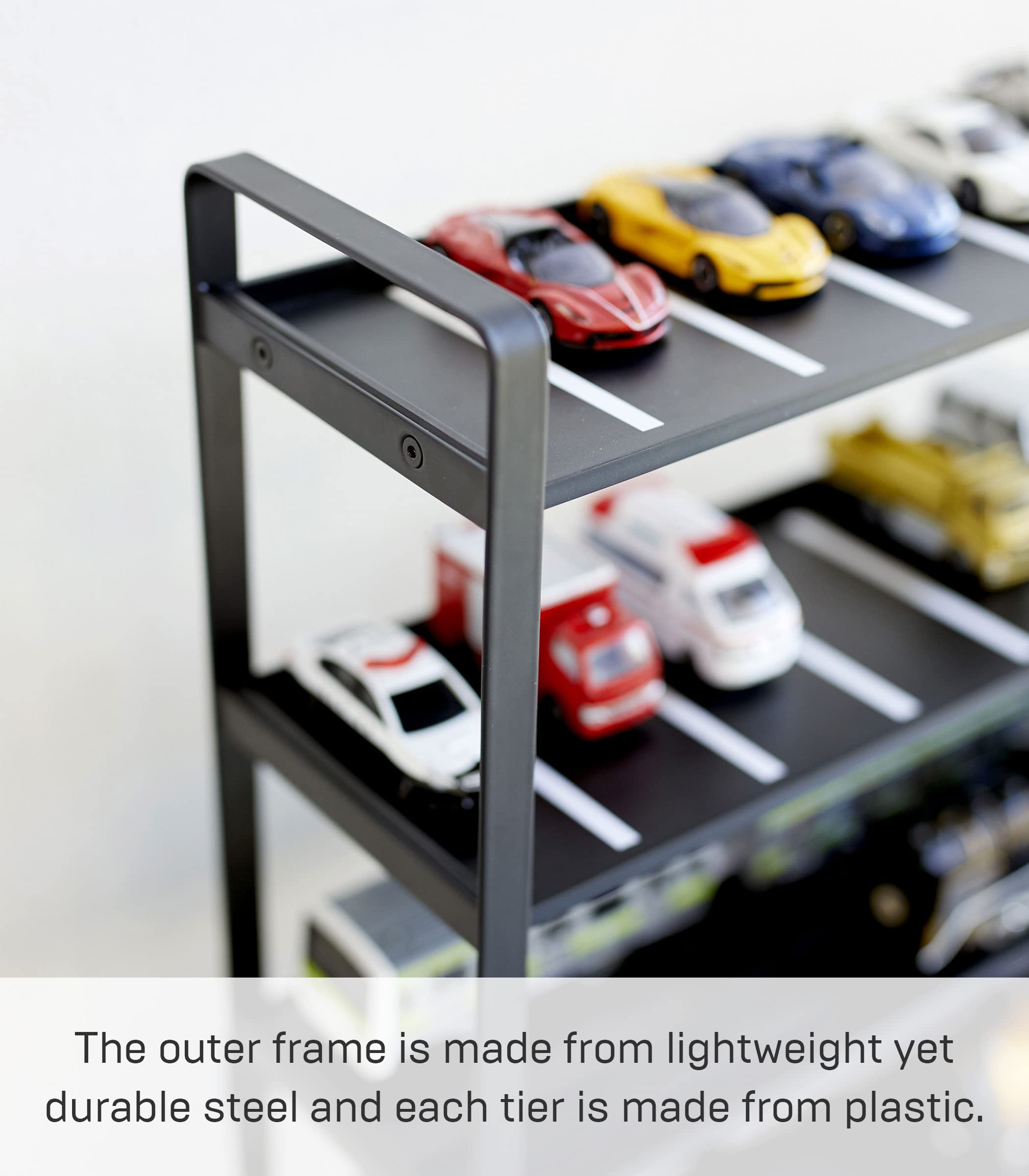 Yamazaki Home Tower Train Storage Display for Hot Wheels & Model Cars | Durable Steel Toy Organizer for Kids | Perfect for Playrooms, Playrooms & Collectors' Displays