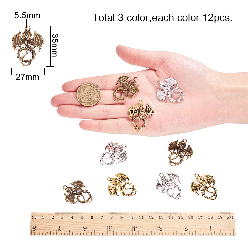 PandaHall Dragon Charms 36pcs - Tibetan Fire Dragon Pendants for Jewelry Making & Men's Bracelets - Chinese New Year Decor & Gifts
