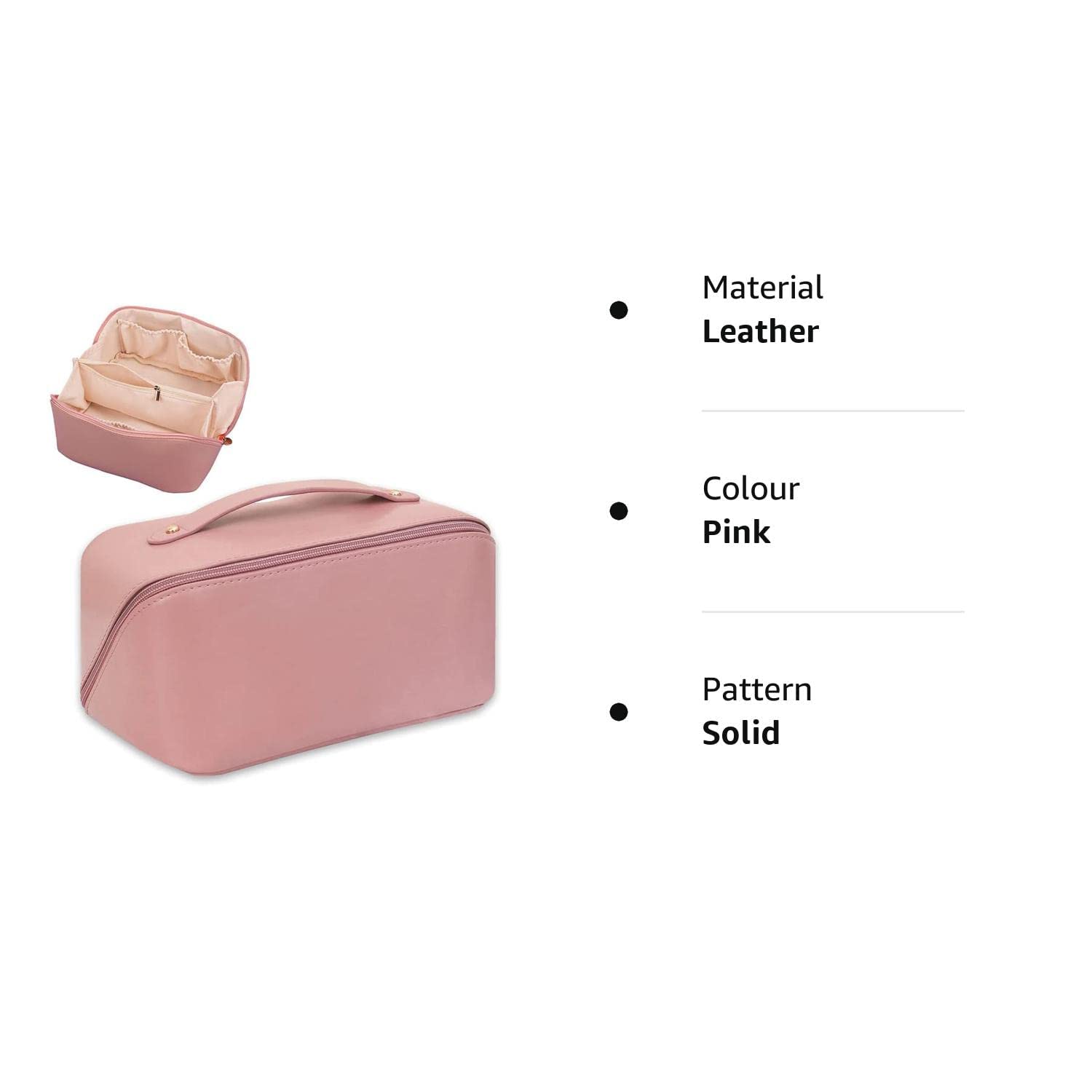 Large Capacity Waterproof PU Leather Travel Makeup Bag for Women - Pink Cosmetic Organizer with Multiple Compartments | Perfect for Vacation, Gym & Daily Use