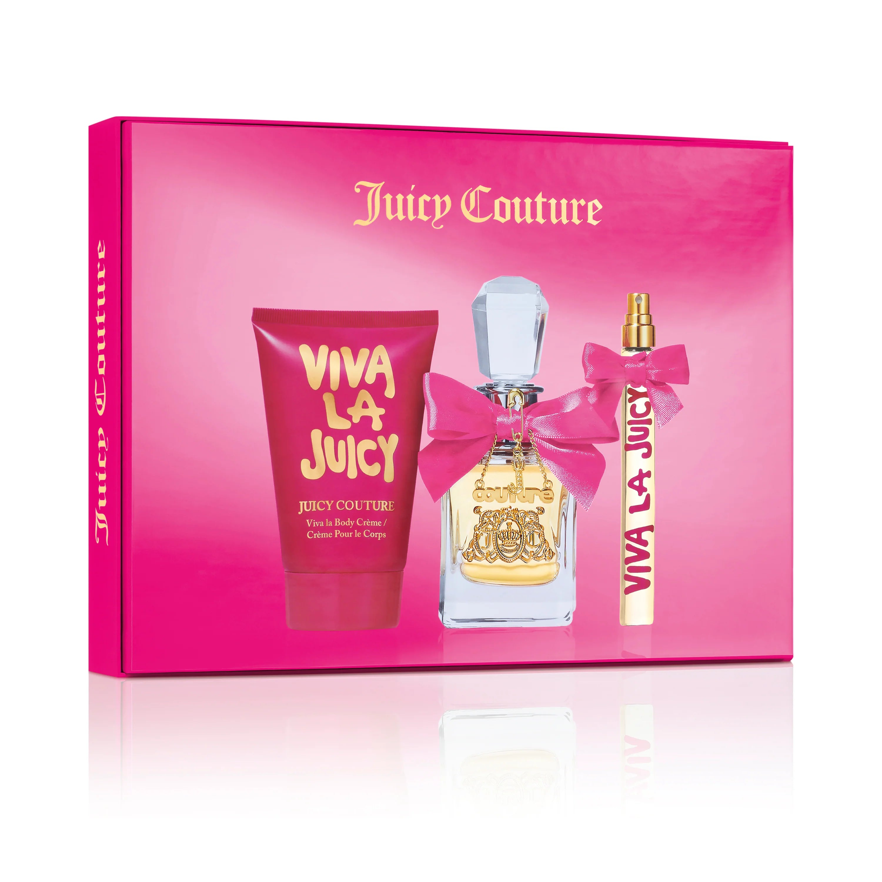 VIVA LA JUICY Women's 3-Piece Fragrance Set - 3.4oz EDP Spray, 4.3oz Body Soufflé & 10ml Travel Spray - Luxury Perfume Gift Set for Her - Perfect for Date Nights, Special Occasions and Everyday Wear