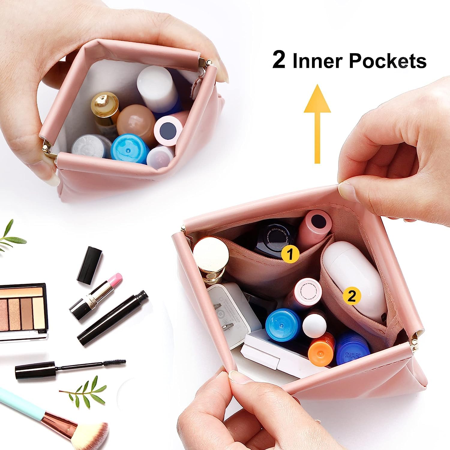 Quirky Cosmetic Bag Set for Women - 3 Pack Waterproof Makeup Organizer with Sunglasses Case | Travel Makeup Pouch, Purse Essentials & Toiletry Bag for Vacation, Gym, Work & Daily Use (Pink)
