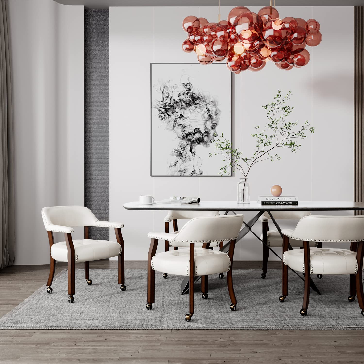 White High Back Dining Chair with Casters - Rolling Kitchen Table Chair for Dinette Sets, Poker Chairs & Office Use - 1533WT