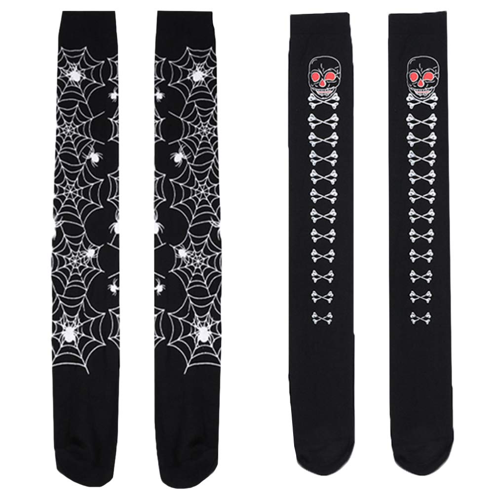 BESTOYARD 2 Pairs Black Spider Web Thigh High Socks - Halloween Cosplay Stockings for Women, Gothic Over The Knee Socks for Dress Up, Masquerade & Party Costume Accessories