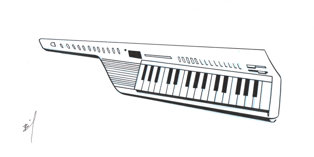 Vintage Keytar Ink Drawing Art Print - Unique Music Instrument Wall Decor for Home, Studio & Gift Ideas