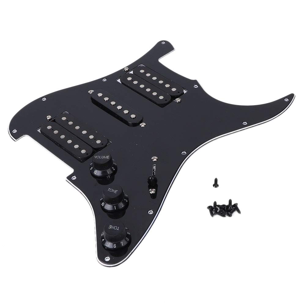 HSH Pickup Loaded Prewired Electric Guitar Pickguard - Metal PVC Pickguard for Strat with Humbucker (Black) | Perfect for Guitar Upgrades & DIY Repairs