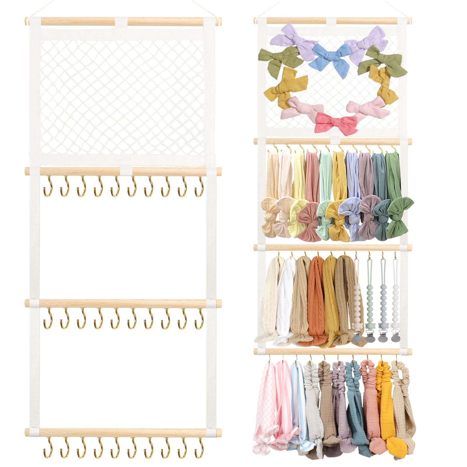 POVETIRE Headband Holder & Hair Bows Organizer for Girls - Wall Mounted Baby Headband Storage for Nursery, Toddler Room Decor | Perfect for Organizing Hair Accessories, Gifts & Room Decoration
