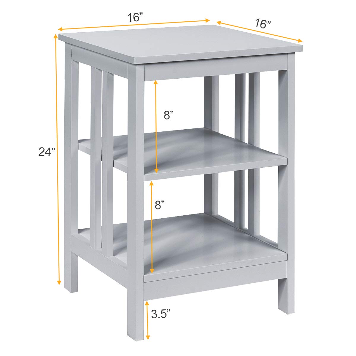 Giantex 3-Tier Nightstand Set of 2 - Modern Bedside Table with Storage Shelves & Reinforced Metal Frame - Sturdy Wooden End Table for Bedroom, Living Room - Easy Assembly, Gray - Perfect for Small Spaces & Apartment Living