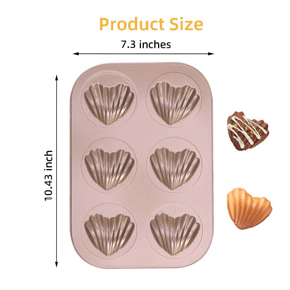 2-Piece Madeleine Mold Cake Pan Set - 6 Cavity Heart-Shaped Mini Tea Cake Pans for Baking | Perfect for Afternoon Tea, Dessert Parties & French Pastry Making