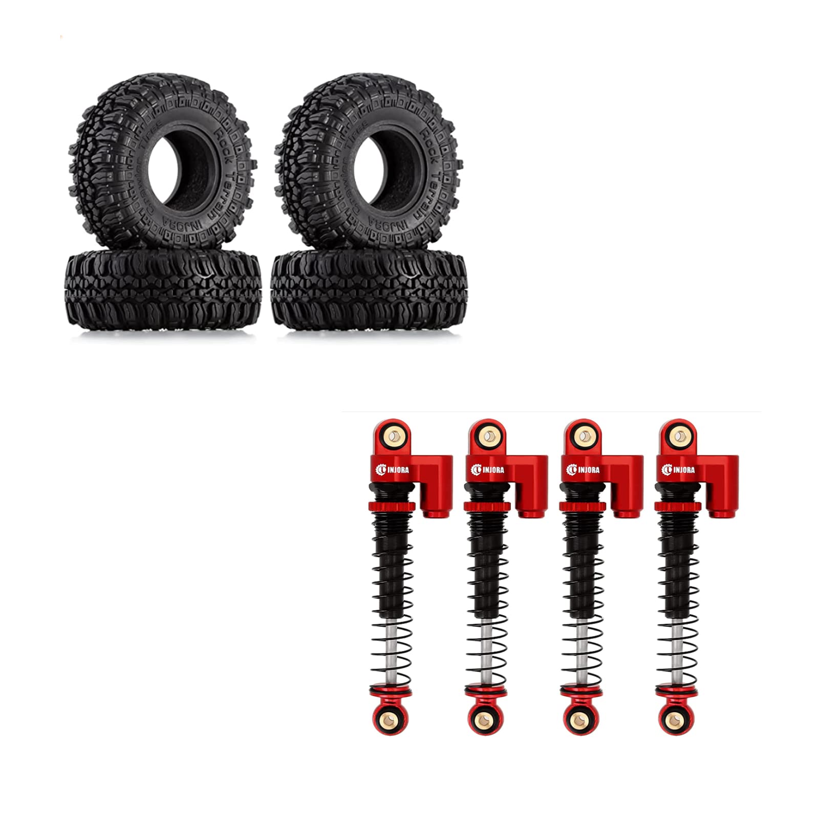 **INJORA SCX24 RC Crawler Tires & Shocks - Soft Rubber Off-Road Wheels with Foam Inserts & Threaded Shocks for Rock Crawling - Compatible with SCX24 Models - Perfect for Kids, Teens, and Adults - Ideal for Trail, Rock, and Off-Road Adventures**