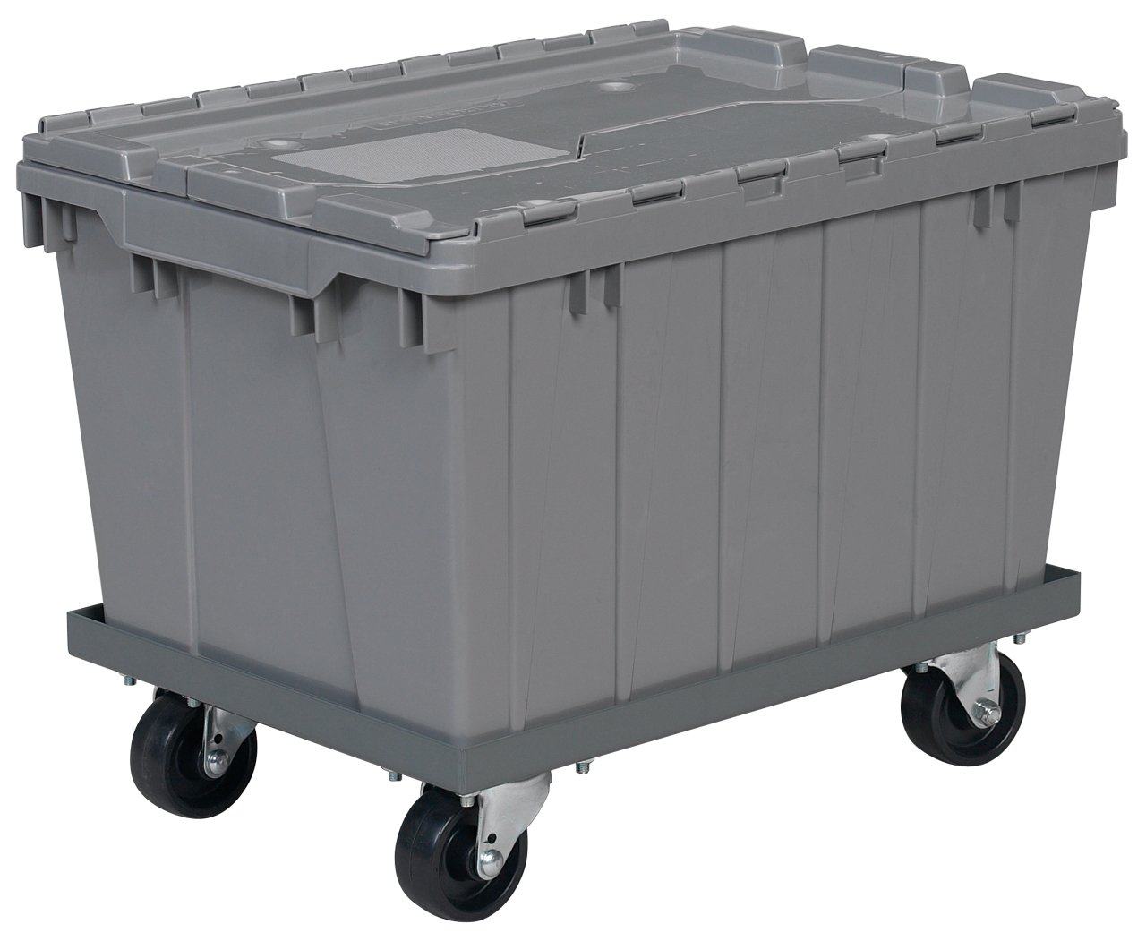 Powder Coated Steel Panel 4-Wheel Dolly for Akro-Mils 39085, 39120, 39170 & 66486 Attached Lid Containers - Heavy Duty Grey Utility Cart for Warehouse, Garage & Industrial Organization