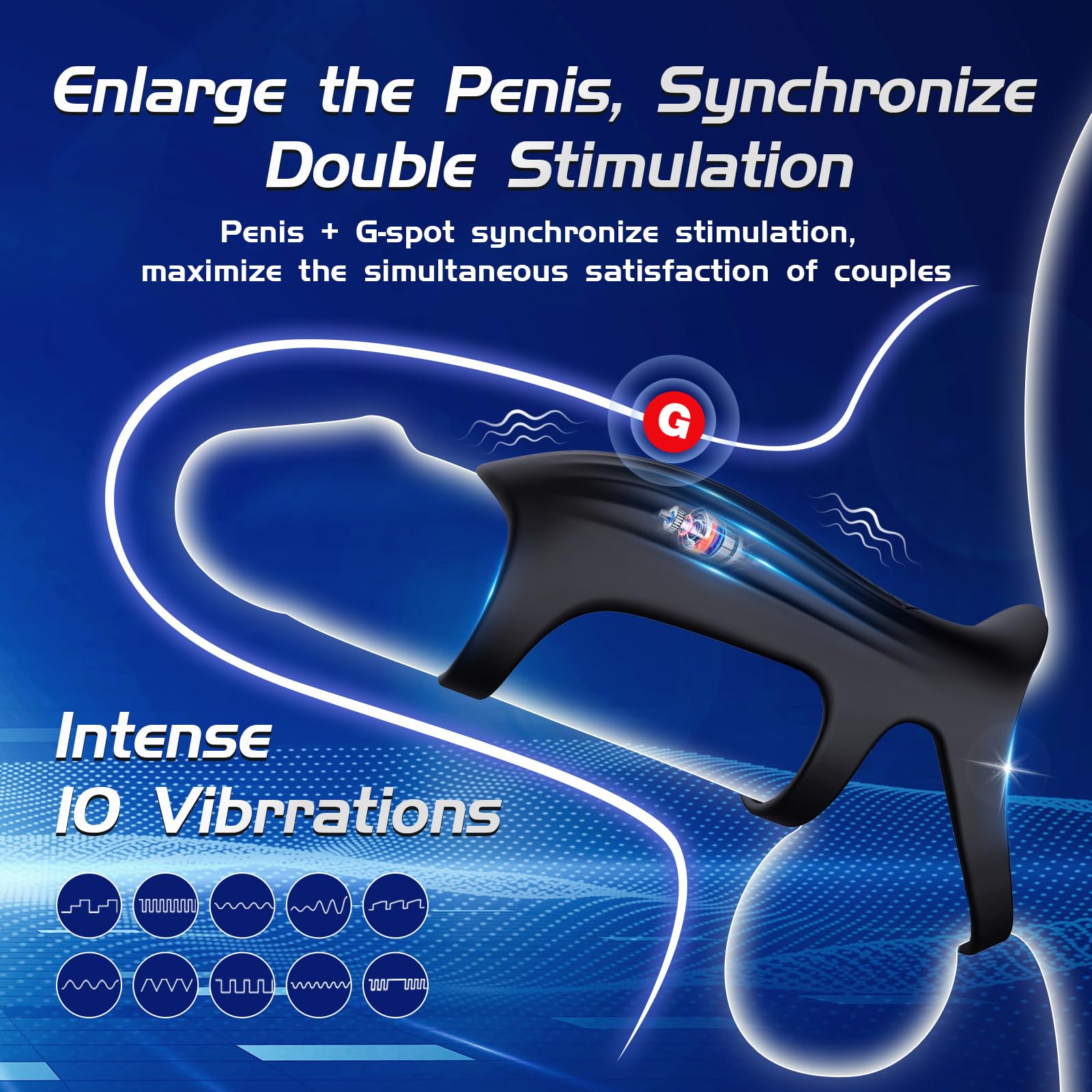 Vibrating Cock Ring for Men - 10 Speed Rechargeable Penis Ring for Couples Pleasure, Elastic Penis Extender & Testicle Stimulator, G-Spot Vibrator for Enhanced Erection & Intimacy - Perfect for Couples Play & Solo Use