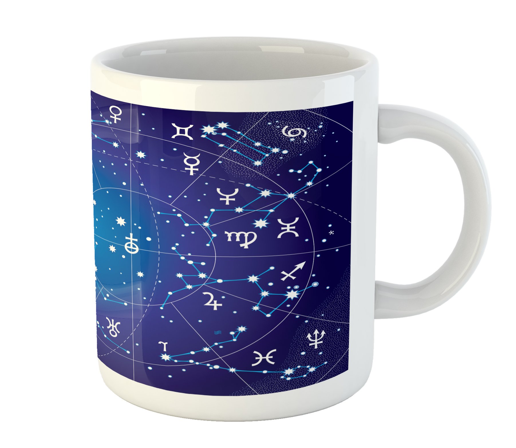 Ambesonne Astrology Mug - Zodiac Constellation & Planets Celestial Body Design, Printed Ceramic Coffee Cup for Tea & Hot Drinks, Dark Blue - Perfect for Stargazing, Gift Giving & Coffee Lovers