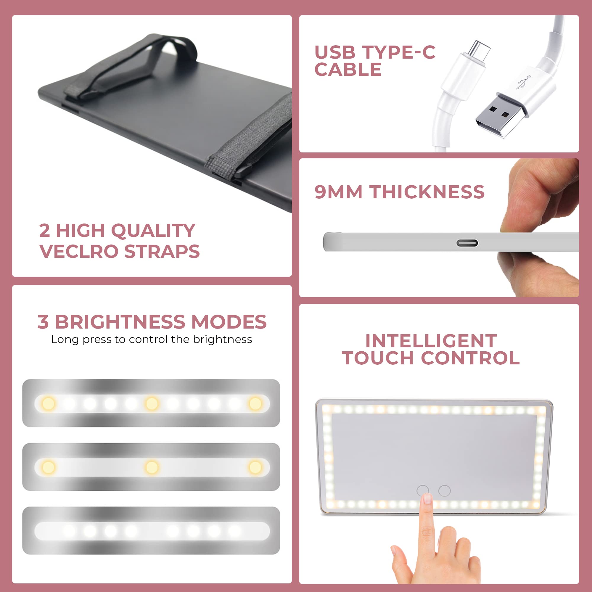 Rechargeable LED Car Visor Mirror - Portable Makeup Vanity for Travel & Driving