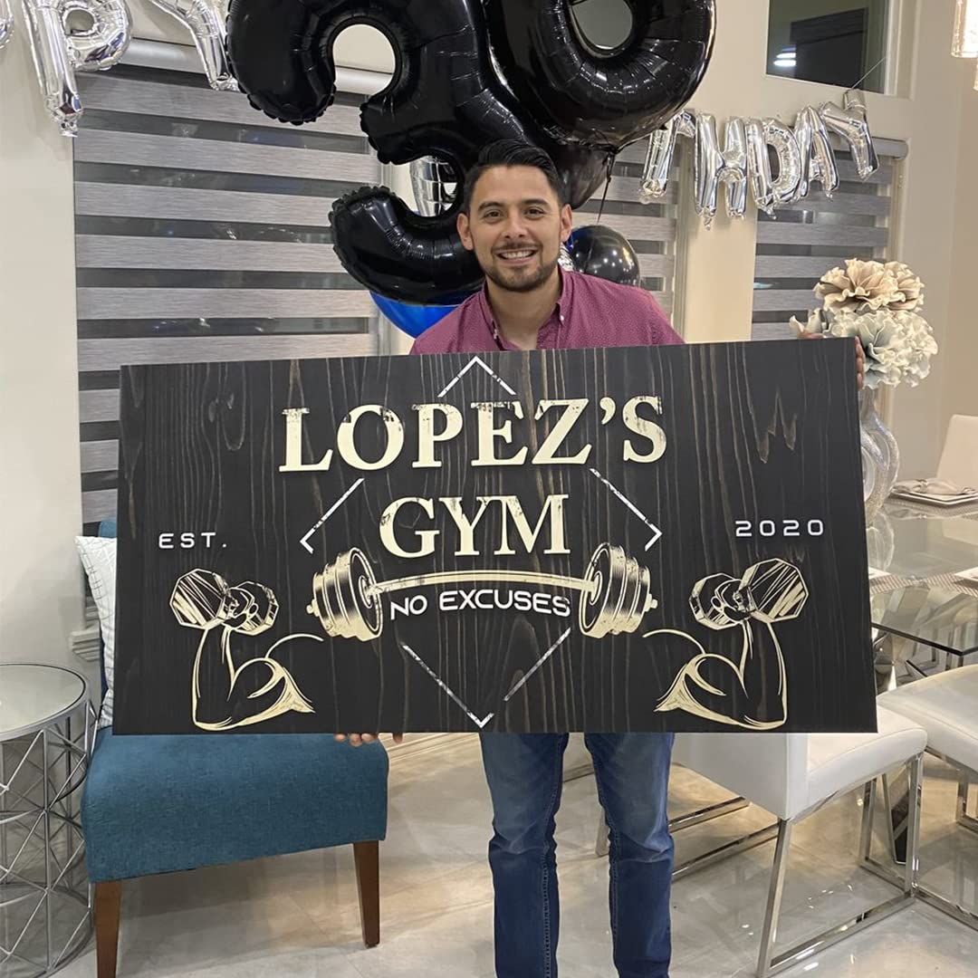 Personalized Gym Sign Wall Art Decor - Custom Motivational Canvas for Home Gym, Workout Room & Fitness Center - 60x30in Inspirational Workout Poster with Wooden Background - Perfect for Home Decor, Gym Wall Art & Fitness Motivation