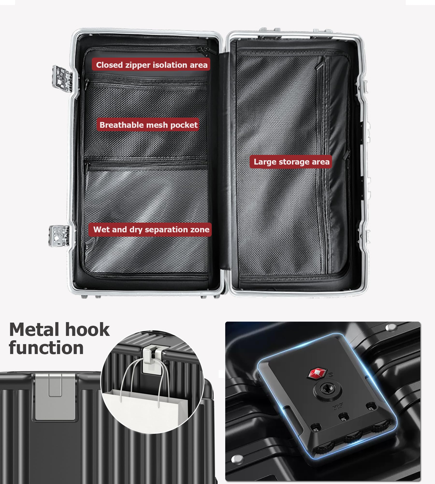 Feilario 29-Inch Aluminum Frame Hardside Spinner Luggage - Large Checked Suitcase with Removable Wheels, Zipperless Design, Cup Holder & Phone Holder - Perfect for Business Travel, Family Vacations & International Trips