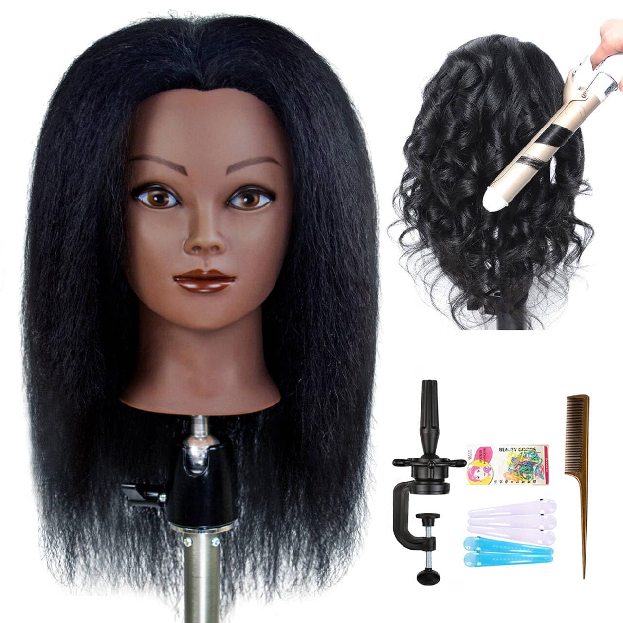 ISHOT Mannequin Head with 100% Real Human Hair - Professional Hairdresser Training Head for Beauty School, Cosmetology Practice & Styling - Perfect for Hair Cutting, Coloring & Styling Practice at Home or Salon