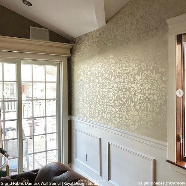 Grand Fabric Damask Wall Stencil - Reusable DIY Painting Template for Home Decor, Accent Walls & Furniture | Perfect for Bedroom, Living Room & Nursery Makeovers